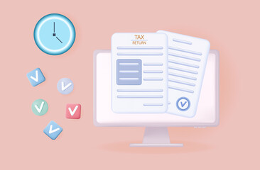 Tax return 3d. Electronic information on income, profits. Time of registration of business documents. Approved online financial form with a deadline. Official taxpayer declaration. Vector illustration