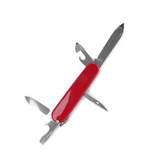 Red compact portable multitool isolated on white