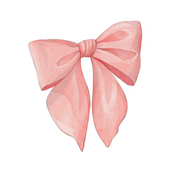 Pink gift bow. Watercolor illustration, isolated on white