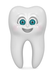 3D render of cartoon Mr Tooth isolated over white background