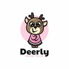 Vector Logo Illustration Deer Mascot Cartoon Style.