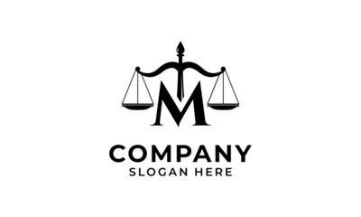 M Logo initial M legal attorney Icon company Design Vector Scale of justice law firm