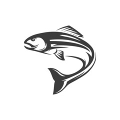 Grayling whitefish fishing trophy isolated monochrome icon. Vector underwater animal, trout or char fish. Atlantic salmon ray-finned freshwater fish, seafood, marine food, fishery sport mascot