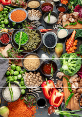 Collage of Asian-styled raw vegan food.