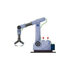 Automated claw, robotic arm, manufacture robot isolated factory automation. Vector automation rendering robot with loading element. Factory manufacturing plant technology, automated mechanic hand