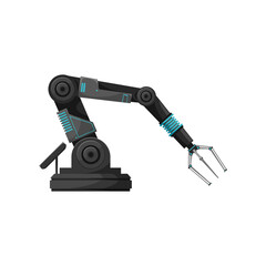 Factory manufacturing plant automated robotic hand isolated realistic icon. Vector robotic arm, manufacture robot, factory automation with catching and repair element. Smart industrial technology