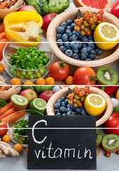 Collage of Food high in vitamin C.