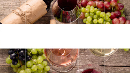 Fototapeta premium Collage of wine and snacks.