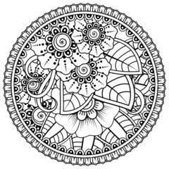 Mehndi flower for henna, mehndi, tattoo, decoration. decorative ornament in ethnic oriental style. doodle ornament. coloring book page.