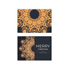 Merry Christmas Template for printable design greeting card in gray color with orange winter patterns. Vector cooking poster Happy new year and abstract ornament.