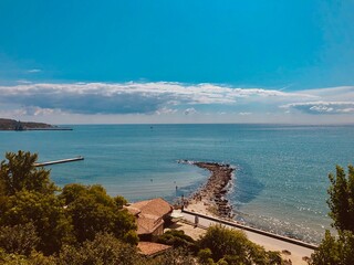 view from the Black Sea from Palace and Botanical Garden of Balchik, Bulgaria 