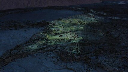 Aerial low view over cooled Lava River , Mount Fagradalsfjall
4K drone shot Mount Fagradalsfjall crater, September 2021, Iceland 
