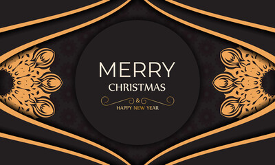 Design background with with orange winter patterns. Merry christmas banner template with orange winter ornaments in black color.