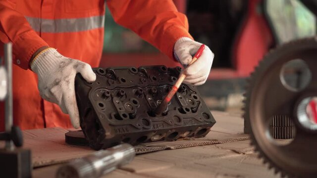 Cleaning the engine block. Disassembled engine from the car.
