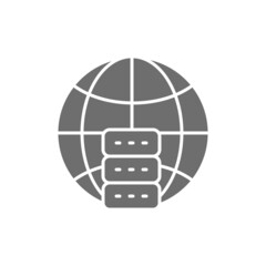 Global hosting server, data centre grey icon.
