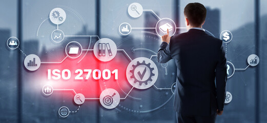 International information security standard. Concept of ISO standards quality control warranty. ISO 27001.