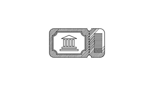 Black line Museum ticket icon isolated on white background. History museum ticket coupon event admit exhibition excursion. 4K Video motion graphic animation