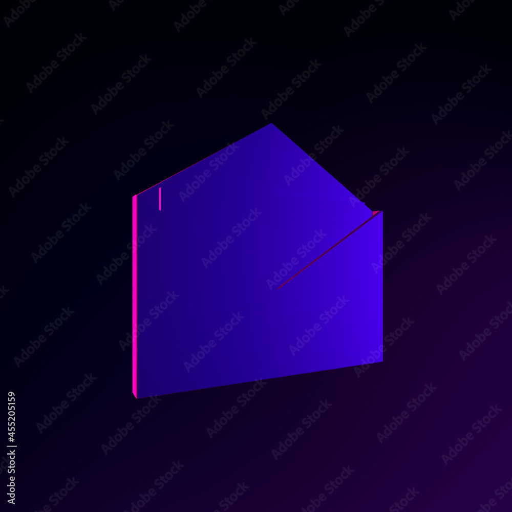Poster neon letter icon. 3d rendering ui ux interface element. dark glowing symbol.