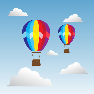 Two balloons flying in blue sky vector illustration