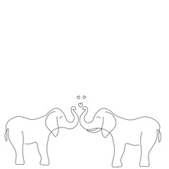 Elephants love hearts line drawing vector illustration