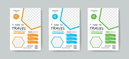 Travel Agency Flyer Layout with 3 Colorful Accents and Grayscale Elements
