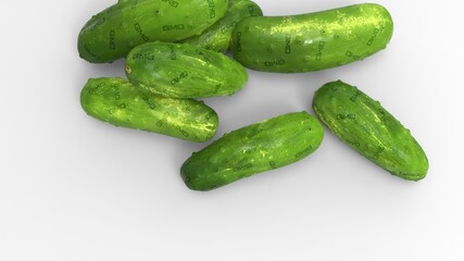 gmo food. illustration of cucumbers with gmo sign