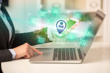 Businessman working on laptop with new business