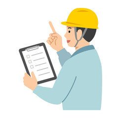 チェックリストを持って指差し確認する作業員