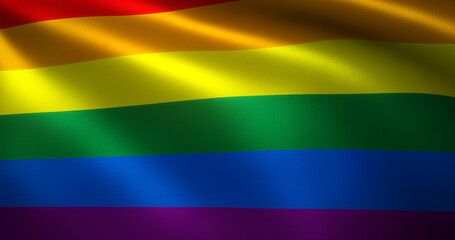 LQBT Flag, LQBTQ+ Pride Flag with waving folds, close up view, 3D rendering