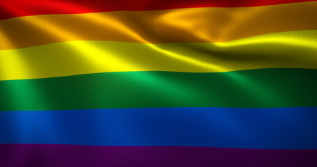 LQBT Flag, LQBTQ+ Pride Flag with waving folds, close up view, 3D rendering