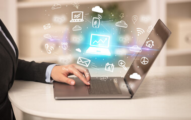 Businessman working on laptop with new business concept