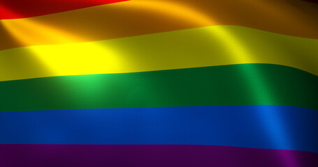 LQBT Flag, LQBTQ+ Pride Flag with waving folds, close up view, 3D rendering