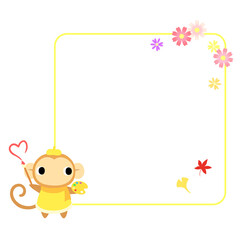 秋のサルアイコン　フレーム＋装飾付