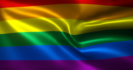LQBT Flag, LQBTQ+ Pride Flag with waving folds, close up view, 3D rendering