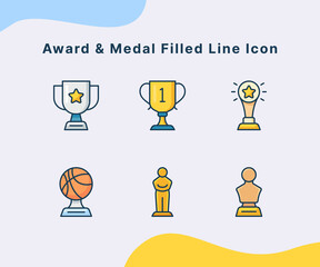 award and medal filled line icon modern flat cartoon style