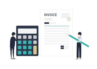 請求書を作成する日本人男女のイラスト素材｜mayucolor02