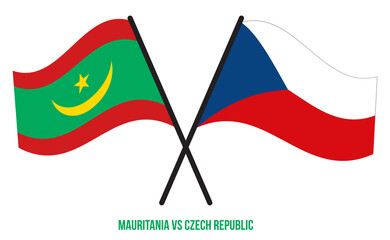 Mauritania and Czech Republic Flags Crossed And Waving Flat Style. Official Proportion.