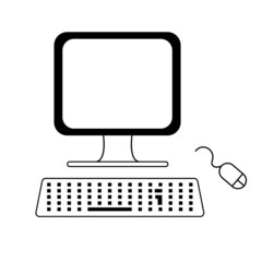 Desktop computer icon with computer mouse. Vector illustration.