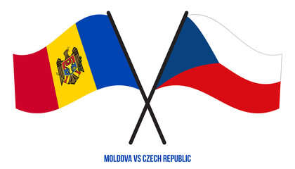 Moldova and Czech Republic Flags Crossed And Waving Flat Style. Official Proportion. Correct Colors.