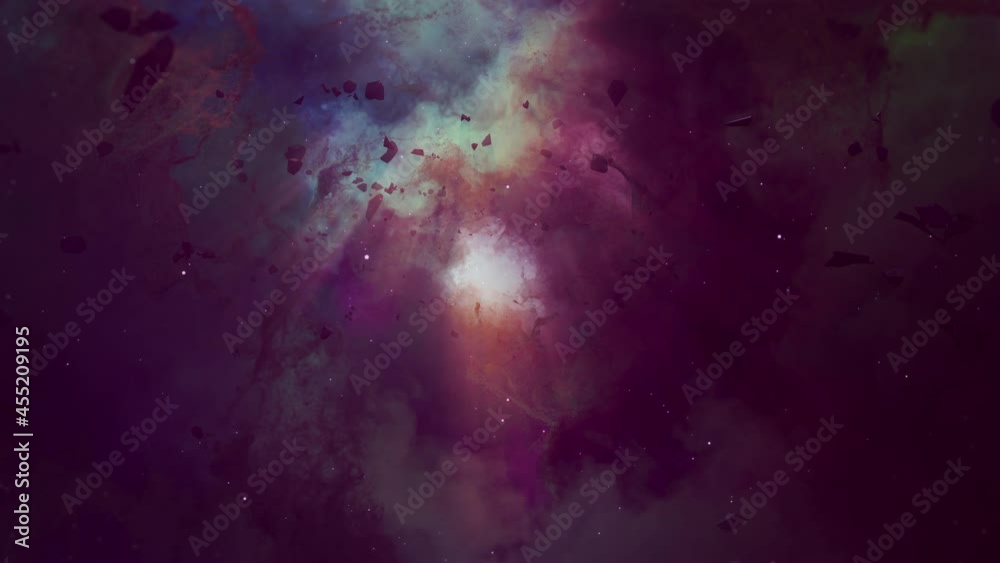 Wall mural nebula clouds seamless loop with particle star fly to galaxy. passing nebula clouds with star glow a