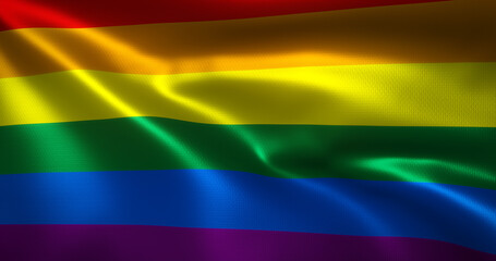 LQBT Flag, LQBTQ+ Pride Flag with waving folds, close up view, 3D rendering