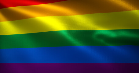 LQBT Flag, LQBTQ+ Pride Flag with waving folds, close up view, 3D rendering