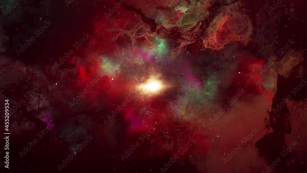 Wall mural nebula clouds seamless loop with particle star fly to galaxy. passing nebula clouds with star glow a