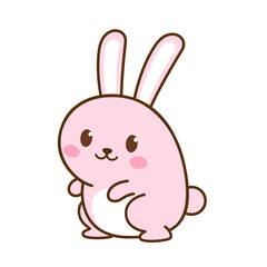 Animal character. A pink cute rabbit standing on white background.