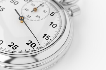 Classic chrome analog stopwatch close up. 3d rendering.