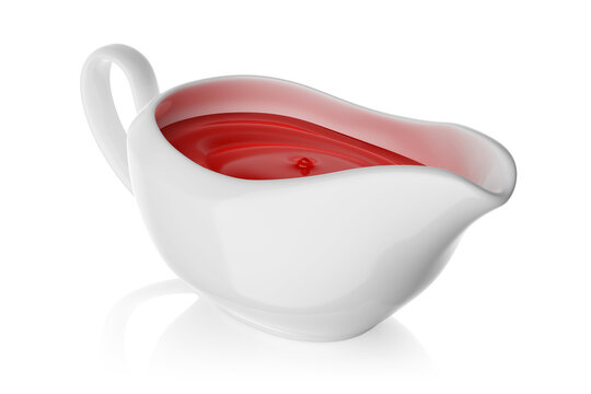 Sauce boat with ketchup isolated on white. 3D rendering.
