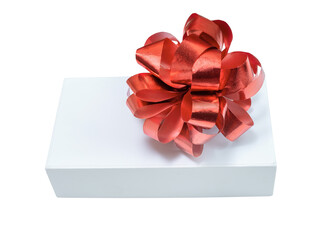 White gift box with red bow isolated