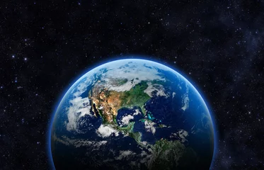 Fotobehang Volle maan en bomen Aarde - Elementen van deze afbeelding geleverd door NASA