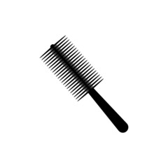 The silhouette of a round comb in black on a white background.