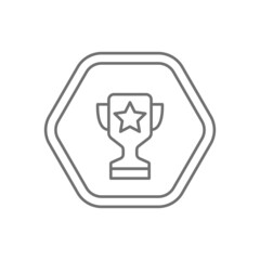 Black hexagon logo black thin line icon vector, trophy with stars